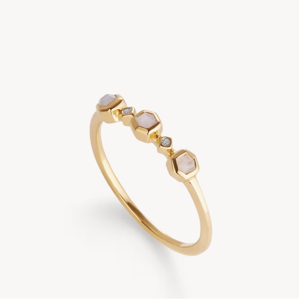 Kendra Scott Davie 18k Gold Trio Band Ring in Rainbow Moonstone Size 9 - Picture 2 of 6
